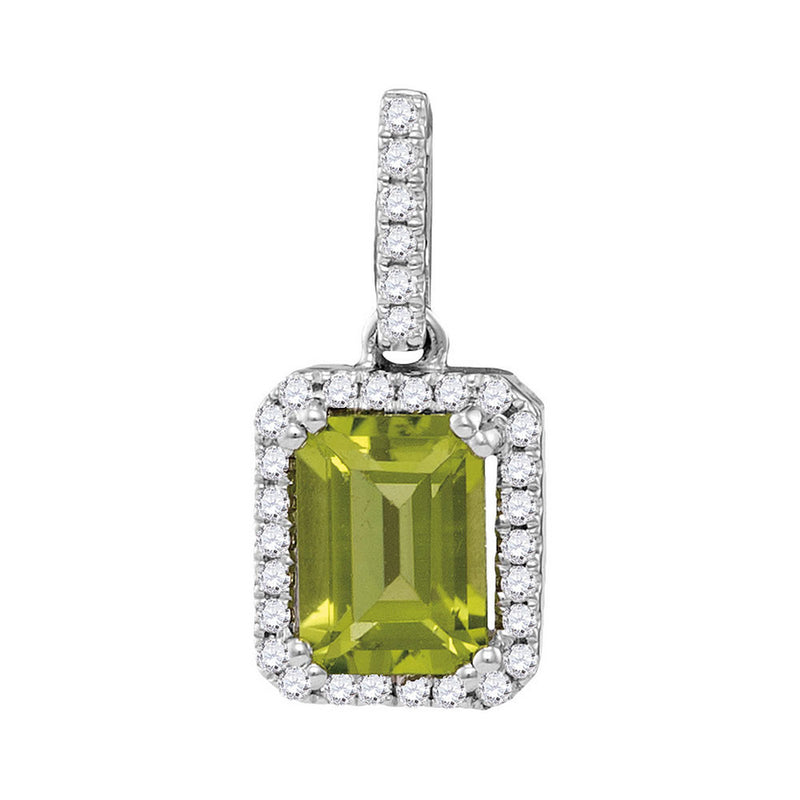 14kt White Gold Womens Emerald Peridot Solitaire Diamond Rectangle Frame Pendant 1 Cttw