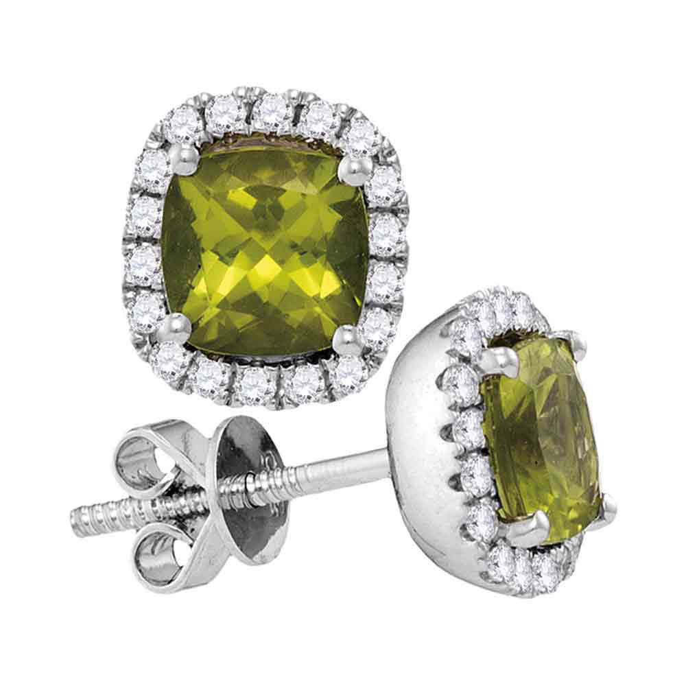 14kt White Gold Womens Princess Peridot Solitaire Diamond Frame Earrings 1 Cttw