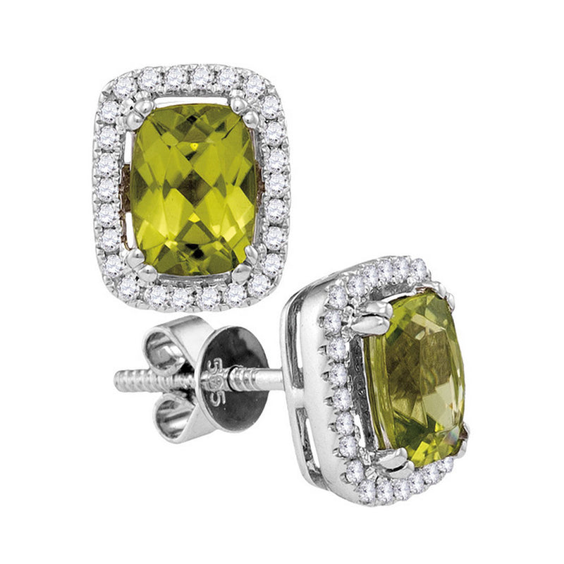 14kt White Gold Womens Cushion Peridot Diamond Solitaire Earrings 1 Cttw