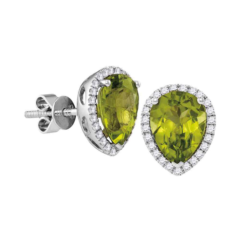 14kt White Gold Womens Pear Peridot Solitaire Diamond Frame Earrings 1-5/8 Cttw