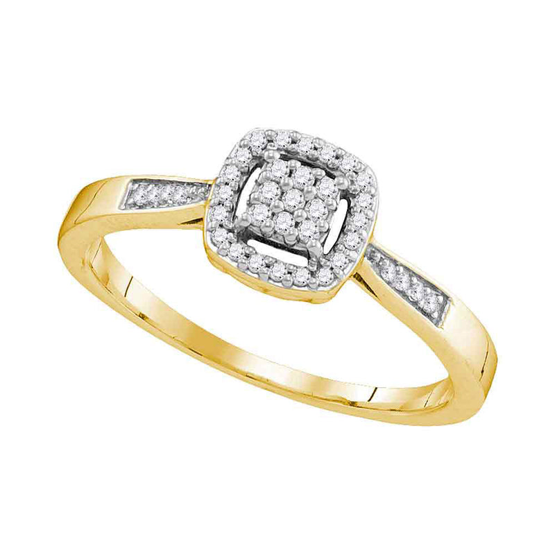 10kt Yellow Gold Womens Round Diamond Square Cluster Ring 1/8 Cttw