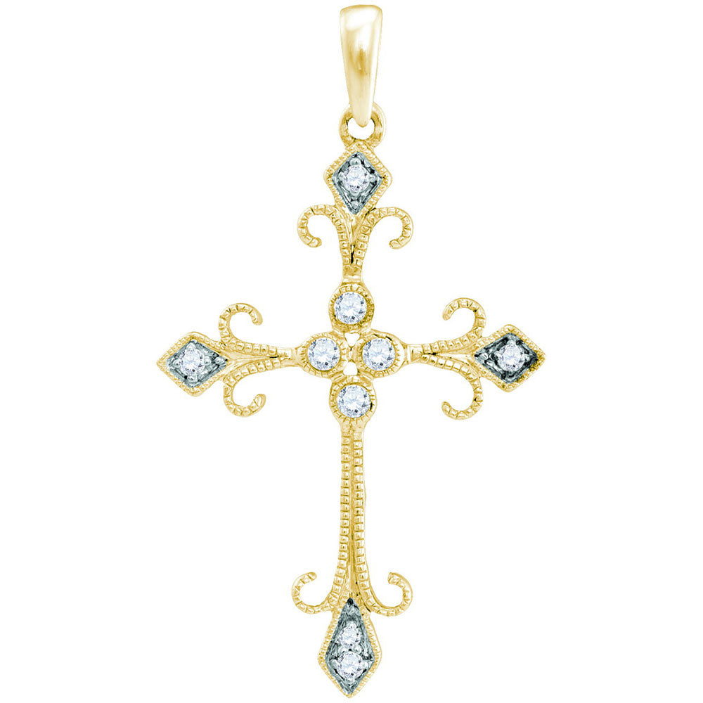 10kt Yellow Gold Womens Round Diamond Cross Pendant 1/10 Cttw