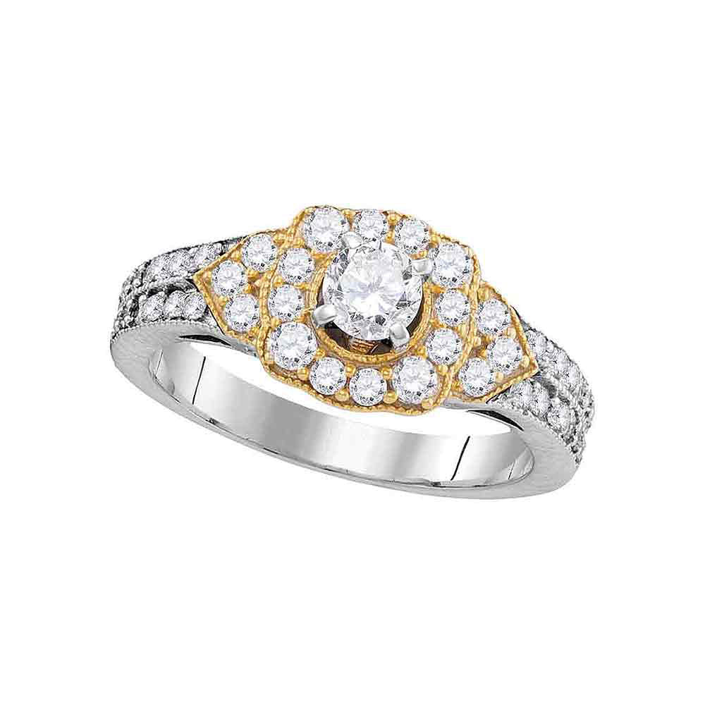 14kt White Gold Round Diamond 2-tone Bridal Wedding Engagement Ring 1 Cttw