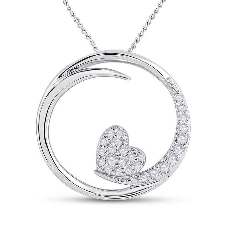 10kt White Gold Womens Round Diamond Heart Circle Pendant 1/4 Cttw