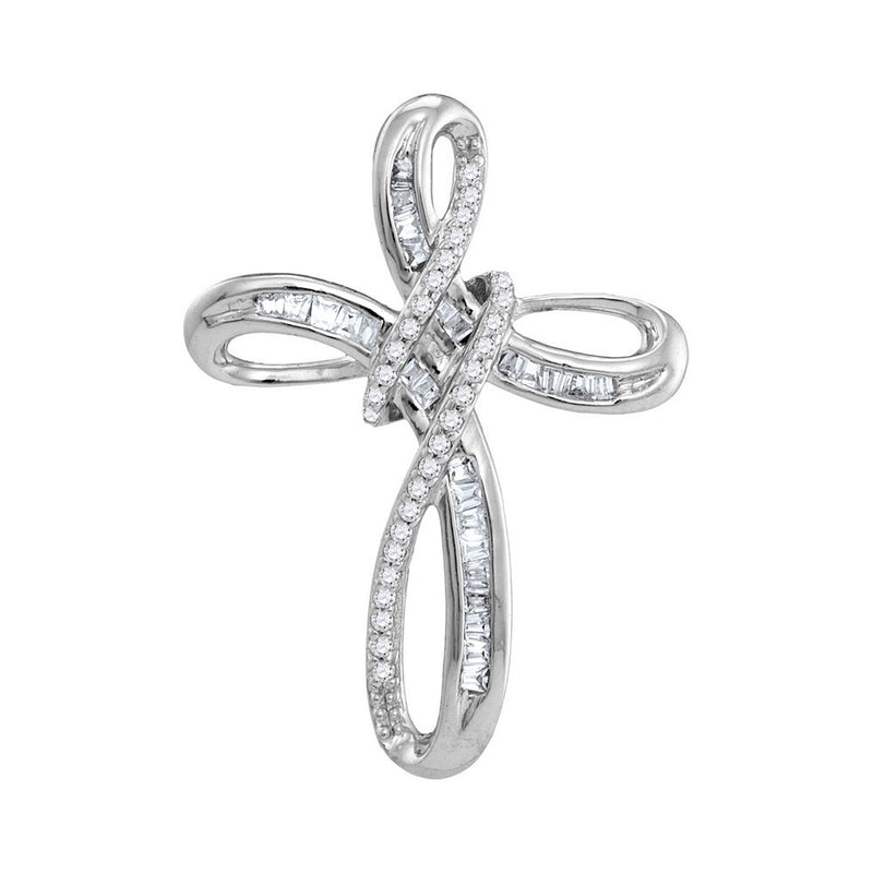 10kt White Gold Womens Round Diamond Cross Pendant 1/5 Cttw