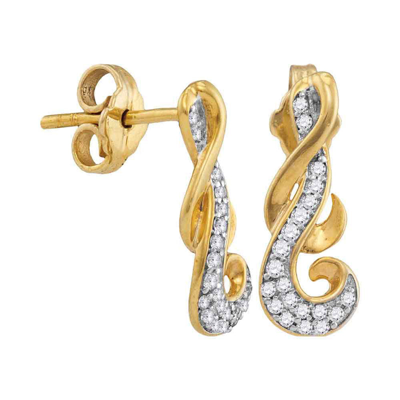 10kt Yellow Gold Womens Round Diamond Curl Fashion Earrings 1/5 Cttw