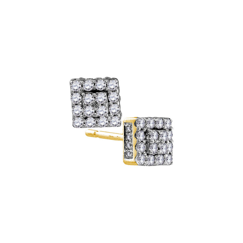 10kt Yellow Gold Womens Round Diamond Square Cluster Earrings 1/3 Cttw