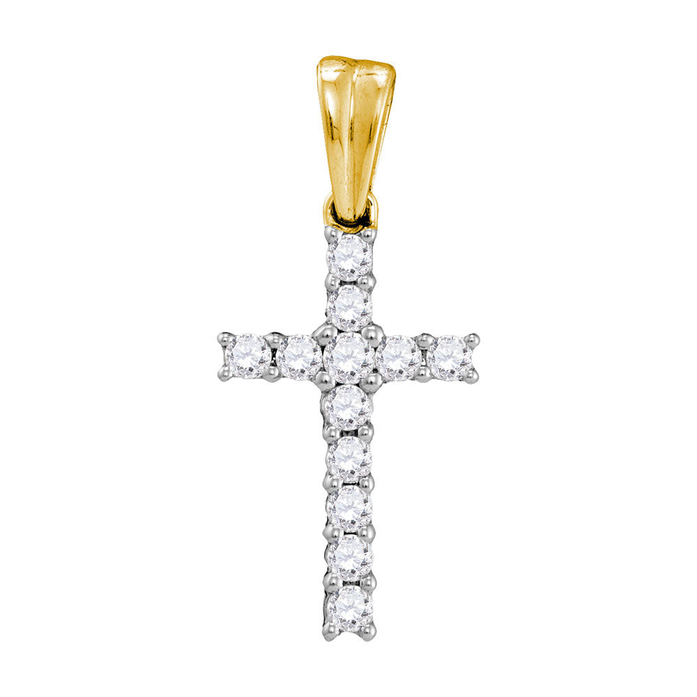 10kt Yellow Gold Womens Round Diamond Cross Religious Pendant 1/4 Cttw