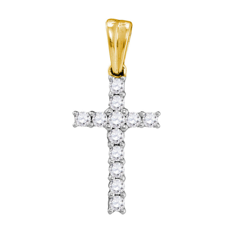 10kt Yellow Gold Womens Round Diamond Cross Religious Pendant 1/4 Cttw