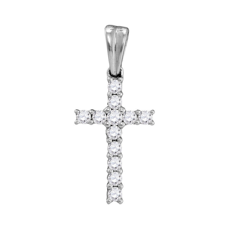 10kt White Gold Womens Round Diamond Cross Religious Pendant 1/4 Cttw