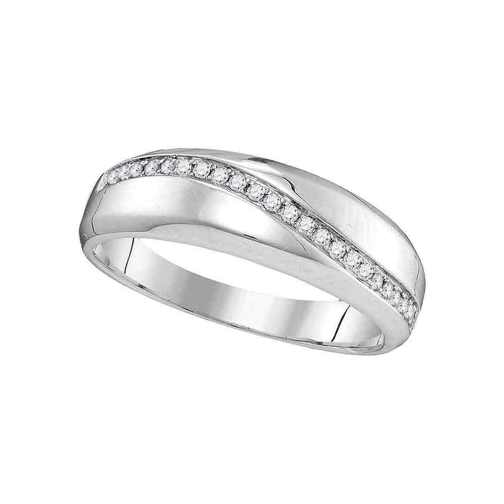 10kt White Gold Womens Round Diamond Single Row Crossover Wedding Band 1/6 Cttw