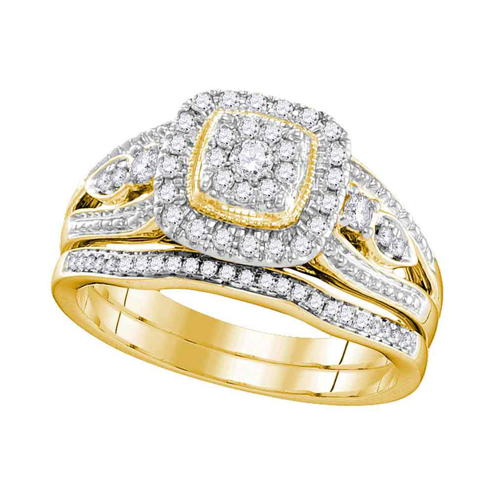 10kt Yellow Gold Round Diamond Bridal Wedding Ring Band Set 3/8 Cttw