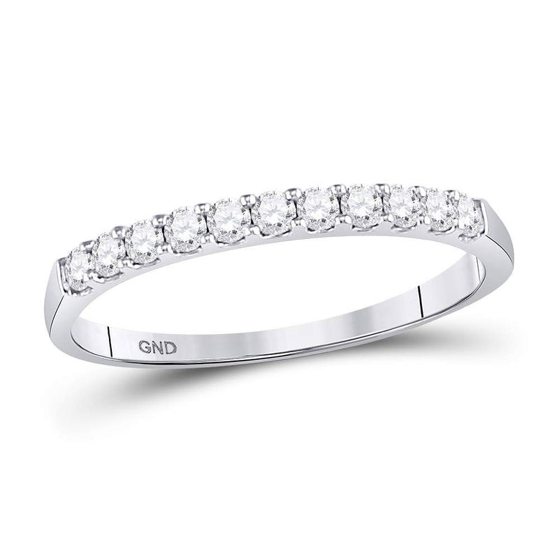 14kt White Gold Womens Round Diamond Single Row Wedding Band 1/4 Cttw