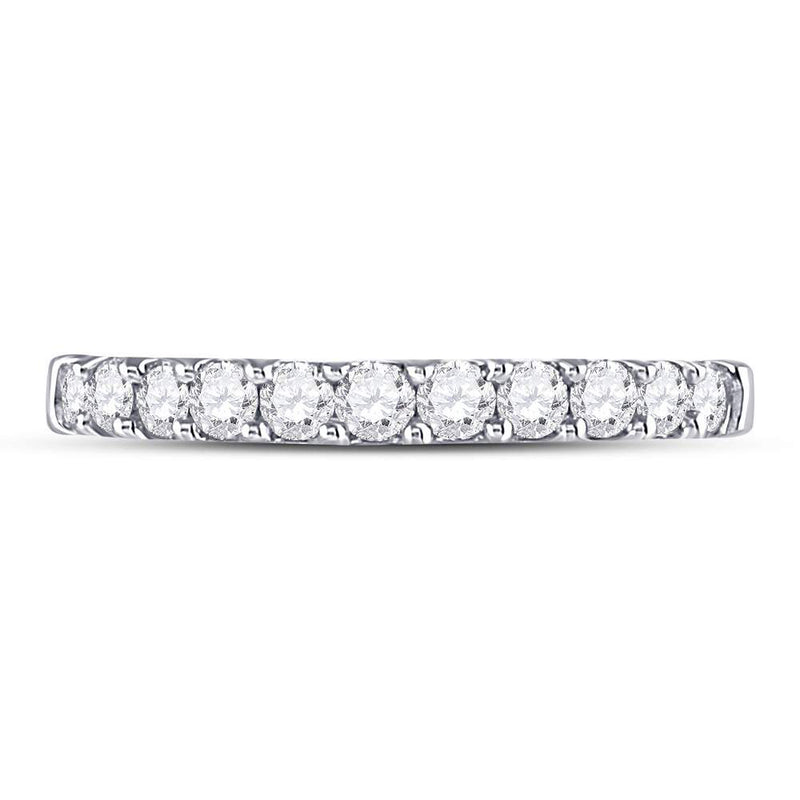 14kt White Gold Womens Round Diamond Single Row Wedding Band 1/2 Cttw