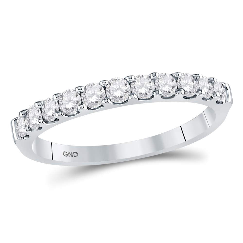 14kt White Gold Womens Round Diamond Single Row Wedding Band 1/2 Cttw