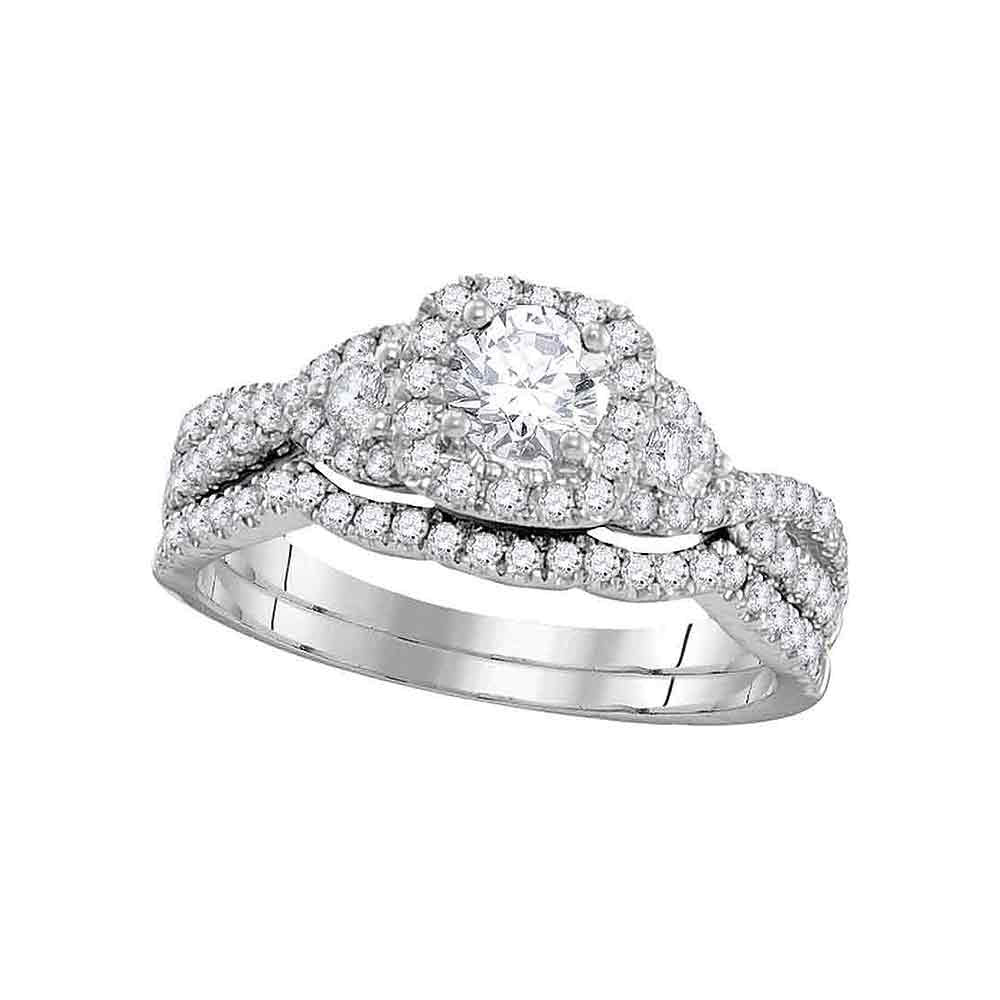 14kt White Gold Round Diamond Bridal Wedding Ring Band Set 1 Cttw