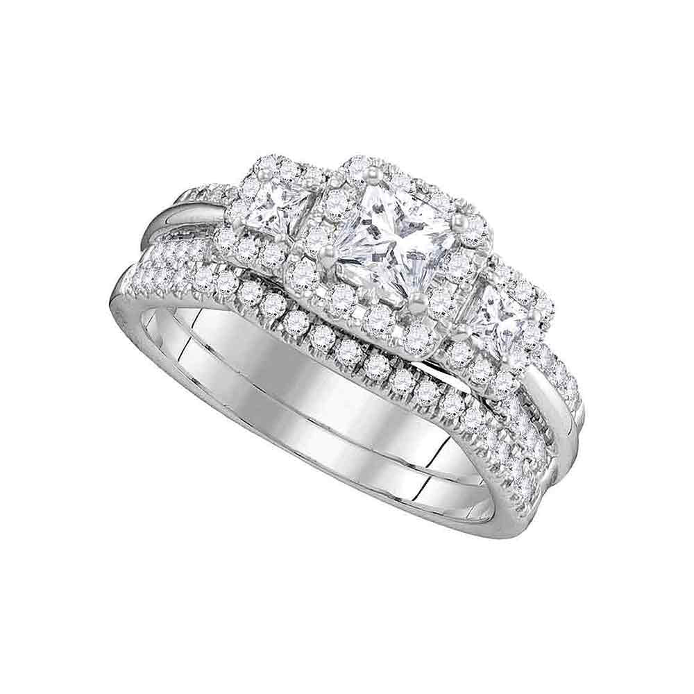 14kt White Gold Princess Diamond Bridal Wedding Ring Band Set 1 Cttw