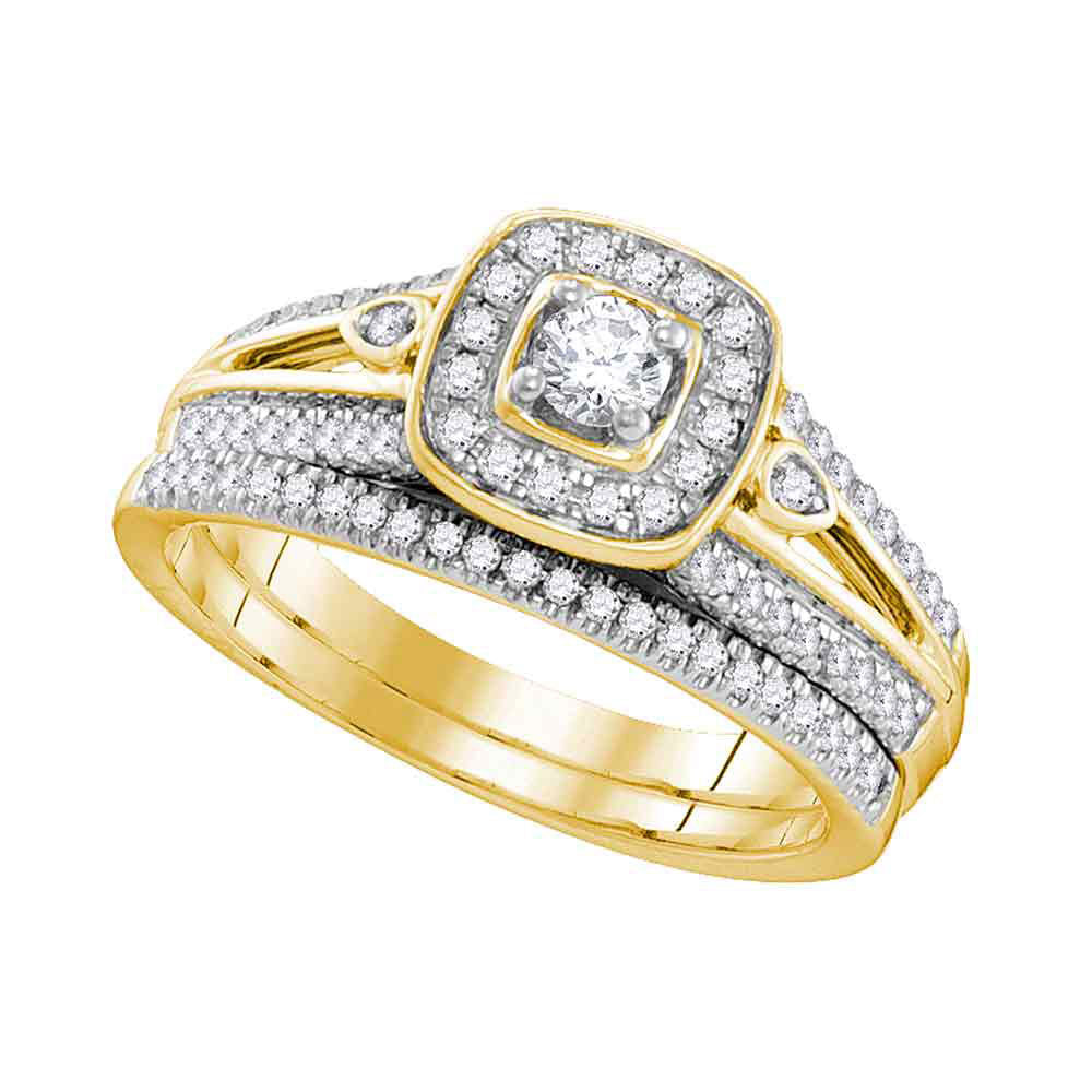 10k Yellow Gold Round Diamond Bridal Wedding Ring Band Set 1/2 Cttw