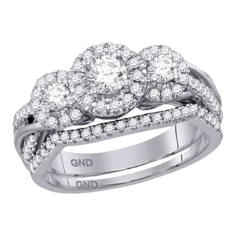 14kt White Gold Round Diamond Bridal Wedding Ring Band Set 1 Cttw