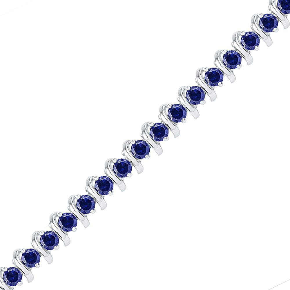 Sterling Silver Womens Round Lab-Created Blue Sapphire Tennis Bracelet 6-1/2 Cttw