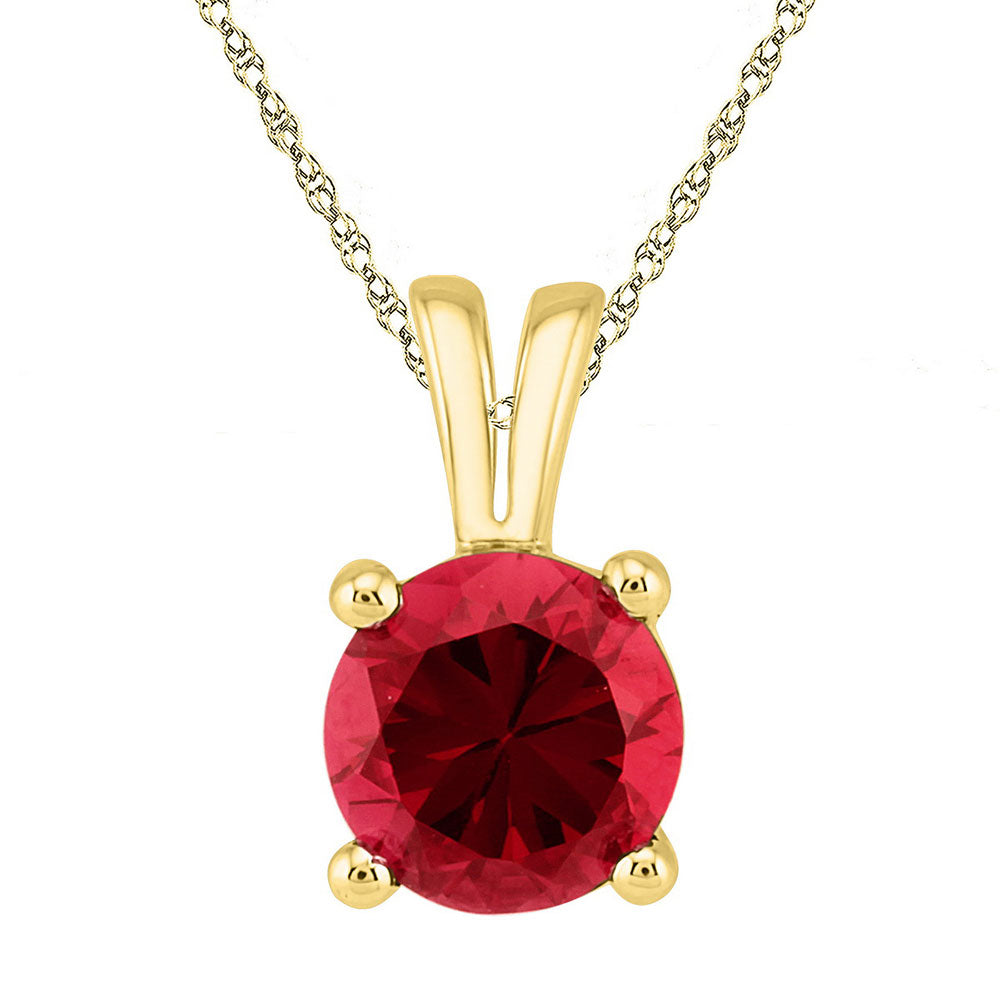 10kt Yellow Gold Womens Round Lab-Created Ruby Solitaire Pendant 1-1/3 Cttw