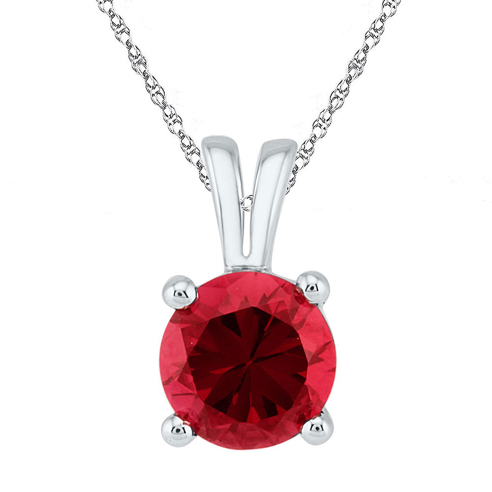 Sterling Silver Womens Round Lab-Created Ruby Solitaire Pendant 1-1/3 Cttw