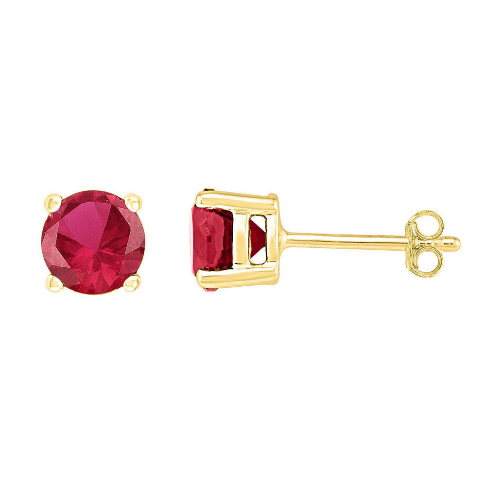 10kt Yellow Gold Womens Round Lab-Created Ruby Stud Earrings 2 Cttw