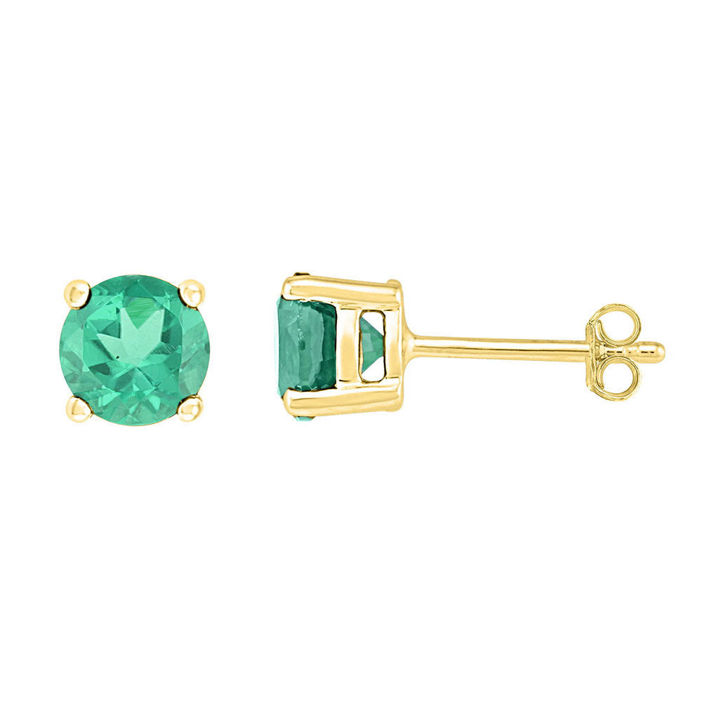 10kt Yellow Gold Womens Round Lab-Created Emerald Solitaire Stud Earrings 2 Cttw