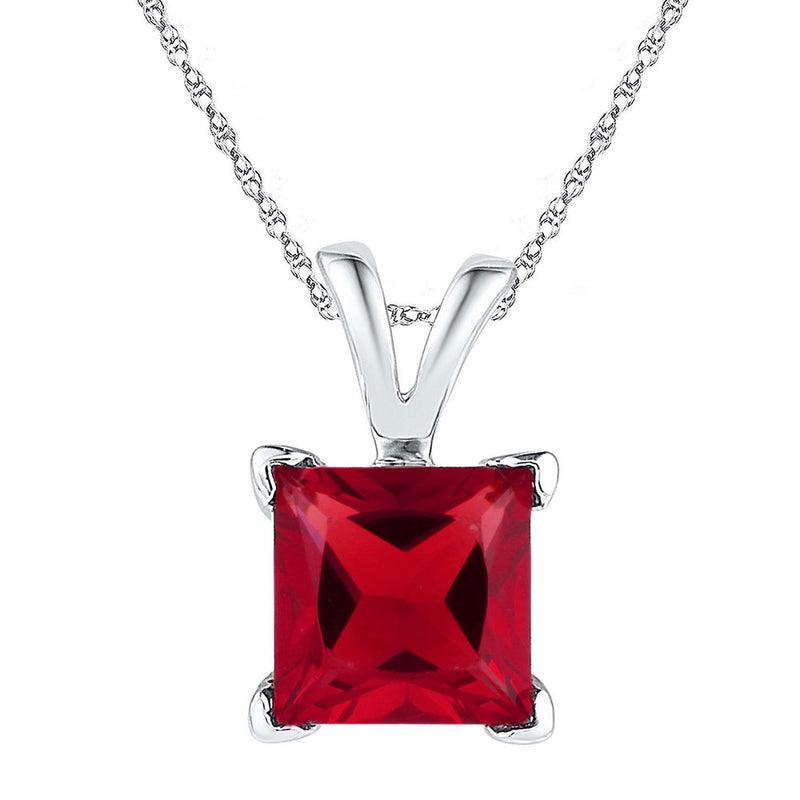 Sterling Silver Womens Princess Lab-Created Ruby Solitaire Pendant 1-1/3 Cttw