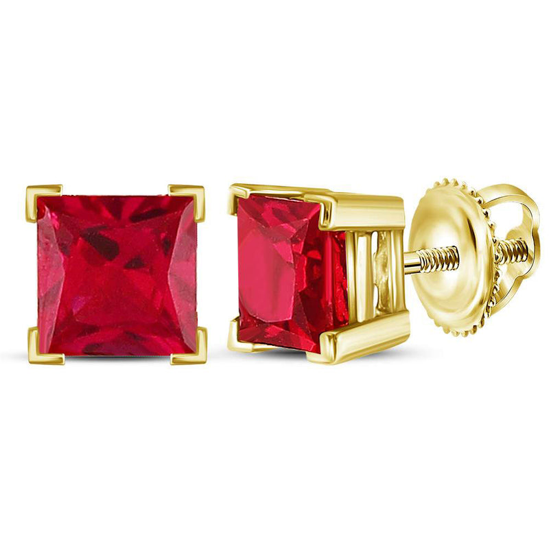 10kt Yellow Gold Womens Princess Lab-Created Ruby Solitaire Earrings 2 Cttw