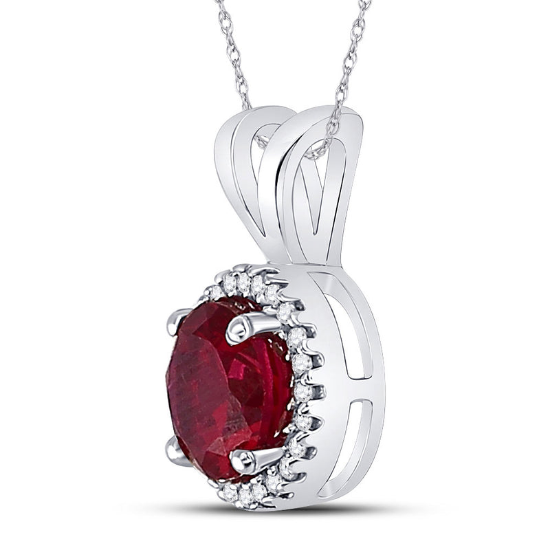 Sterling Silver Womens Round Lab-Created Ruby Solitaire Diamond-accent Pendant 1 Cttw