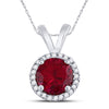 Sterling Silver Womens Round Lab-Created Ruby Solitaire Diamond-accent Pendant 1 Cttw