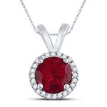 Sterling Silver Womens Round Lab-Created Ruby Solitaire Diamond-accent Pendant 1 Cttw