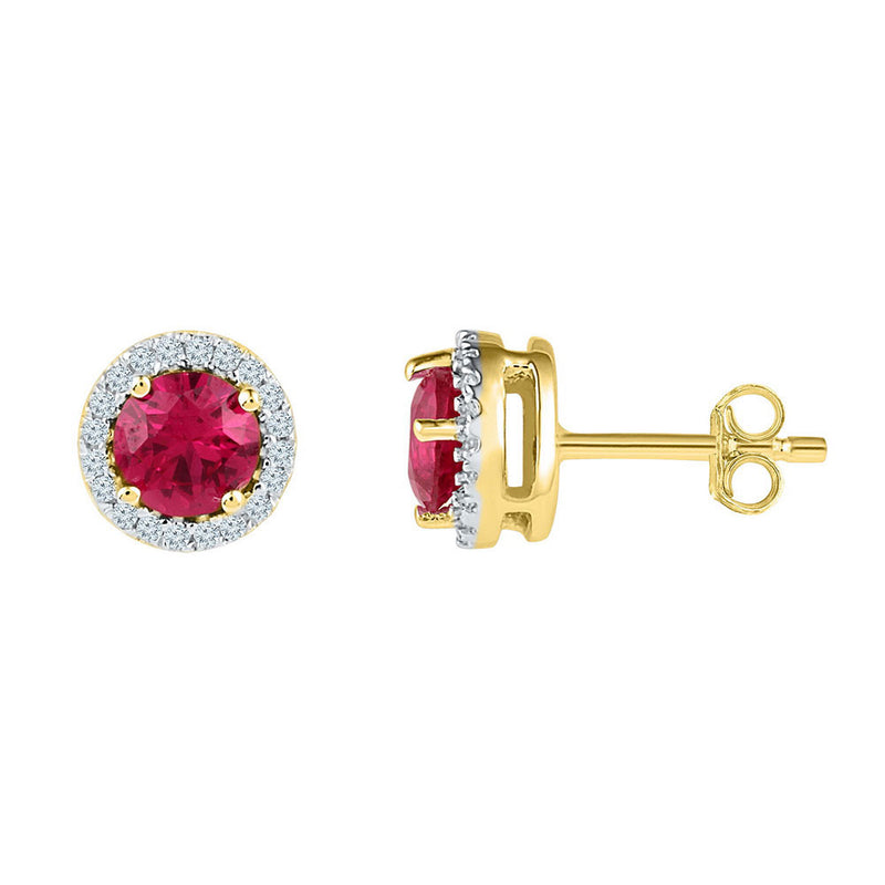 10kt Yellow Gold Womens Round Lab-Created Ruby Solitaire Stud Earrings 1-1/3 Cttw