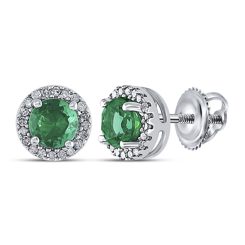 Sterling Silver Womens Round Lab-Created Emerald Solitaire Stud Earrings 1 Cttw