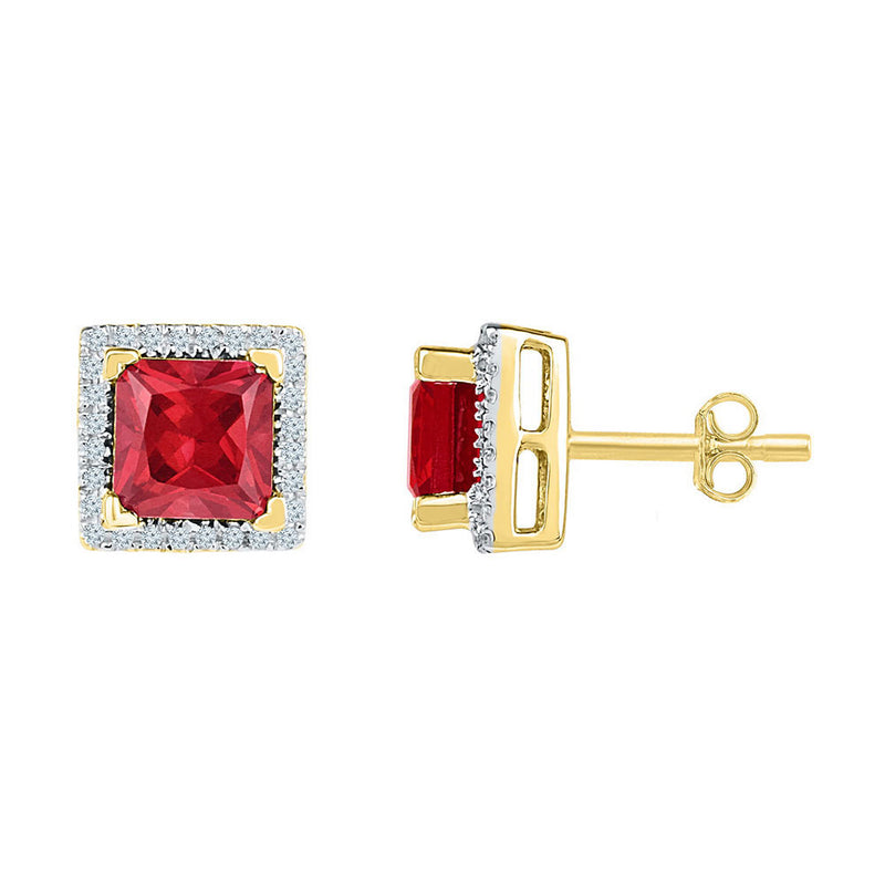 10kt Yellow Gold Womens Princess Lab-Created Ruby Stud Earrings 2 Cttw