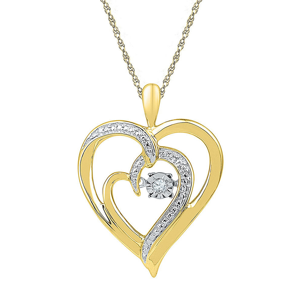 Yellow-tone Sterling Silver Womens Round Diamond Heart Moving Twinkle Pendant .03 Cttw