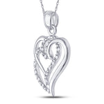 Sterling Silver Womens Round Diamond Double Heart Pendant 1/10 Cttw