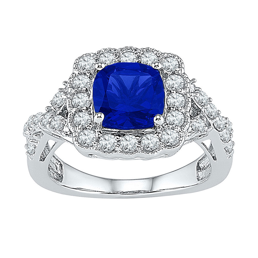 Sterling Silver Womens Princess Lab-Created Blue Sapphire Solitaire Ring 3-3/4 Cttw