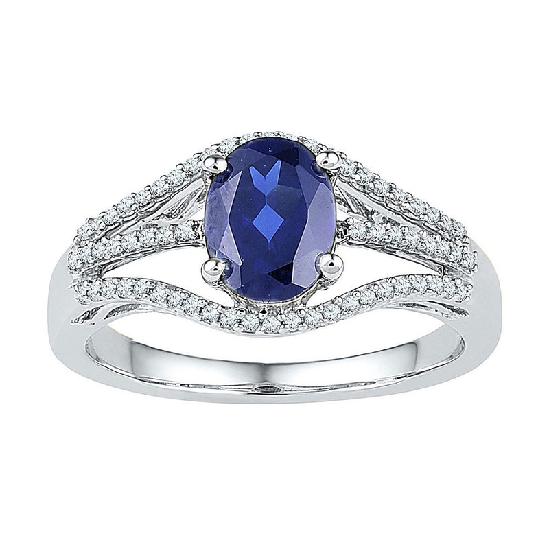 Sterling Silver Womens Oval Lab-Created Blue Sapphire Solitaire Ring 1-3/4 Cttw