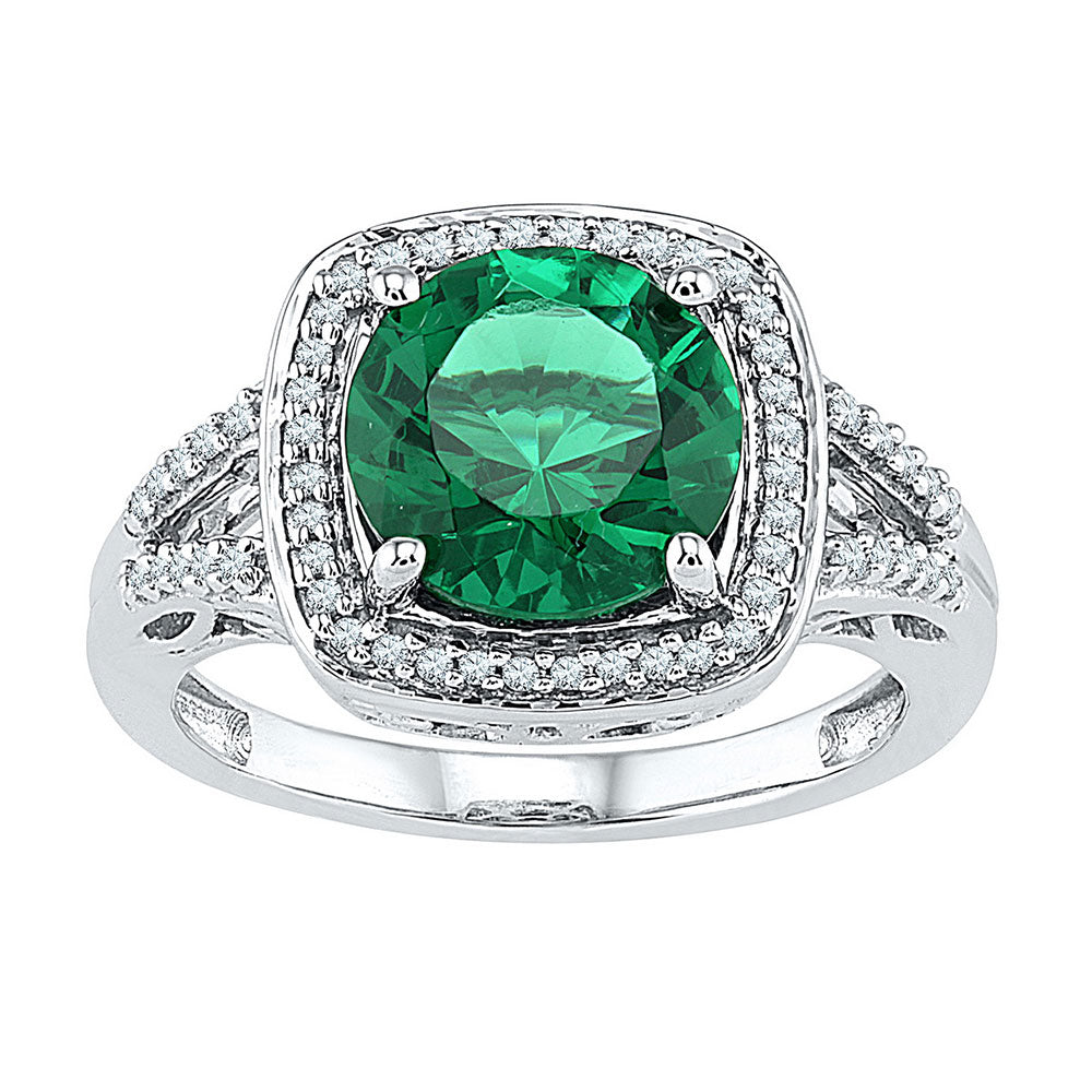 Sterling Silver Womens Round Lab-Created Emerald Solitaire Diamond Ring 4 Cttw