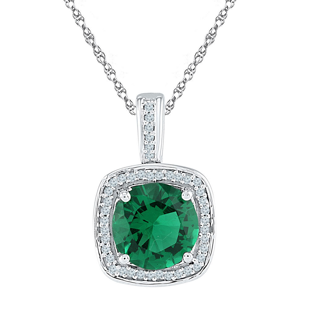 Sterling Silver Womens Round Lab-Created Emerald Solitaire Diamond Pendant 4 Cttw