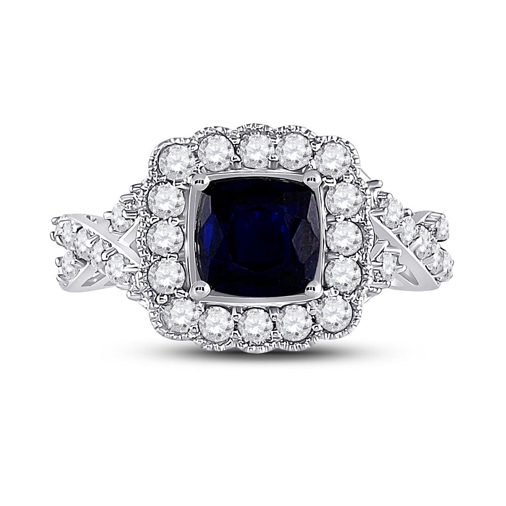 10kt White Gold Womens Princess Lab-Created Blue Sapphire Solitaire Ring 3-3/4 Cttw