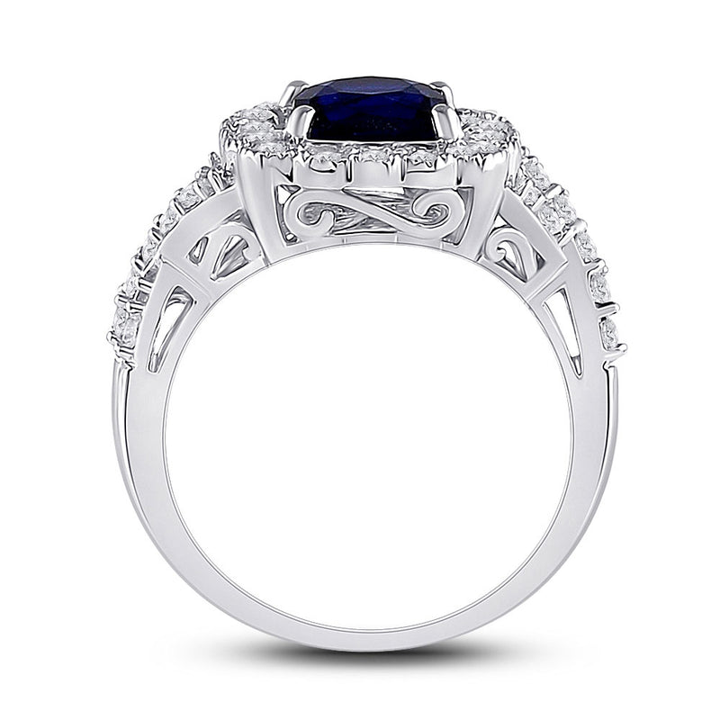 10kt White Gold Womens Princess Lab-Created Blue Sapphire Solitaire Ring 3-3/4 Cttw