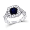 10kt White Gold Womens Princess Lab-Created Blue Sapphire Solitaire Ring 3-3/4 Cttw