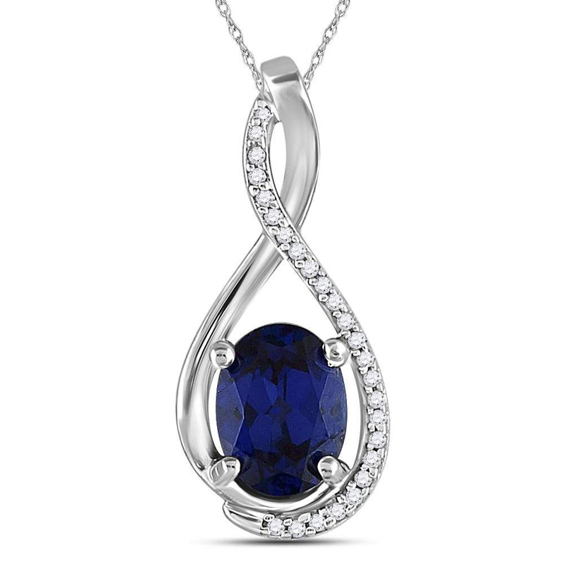 Sterling Silver Womens Oval Lab-Created Blue Sapphire Solitaire Pendant 1-5/8 Cttw