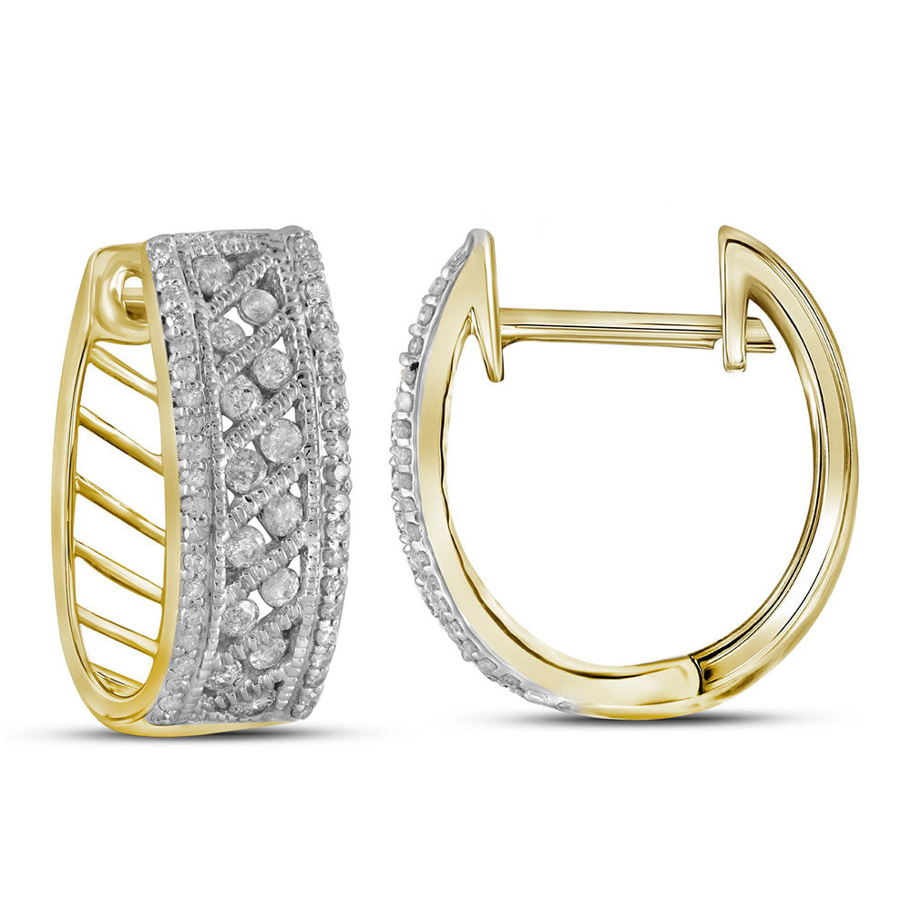 10kt Yellow Gold Womens Round Channel-set Diamond Hoop Earrings 5/8 Cttw