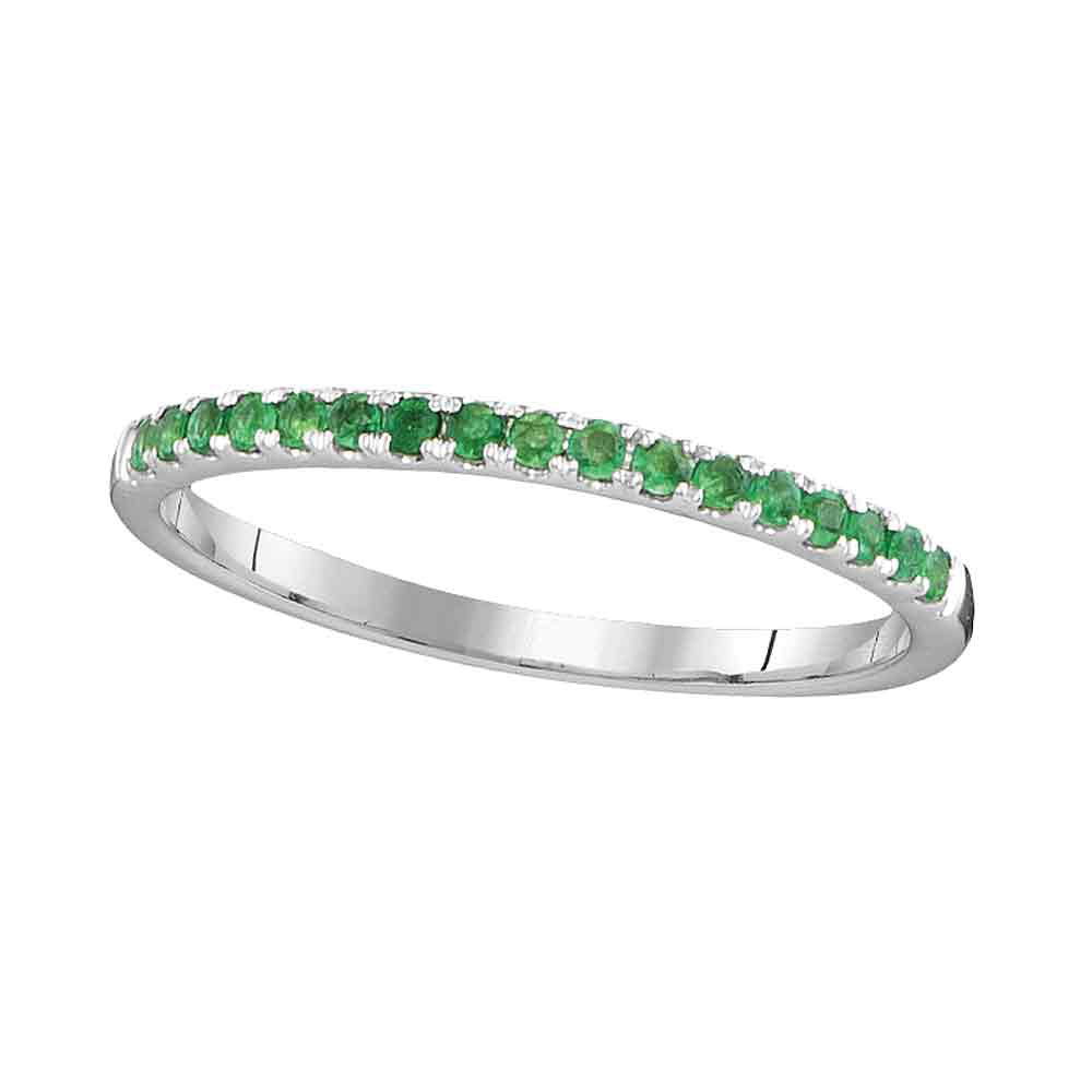 14kt White Gold Womens Round Natural Emerald Single Row Band Ring 1/6 Cttw