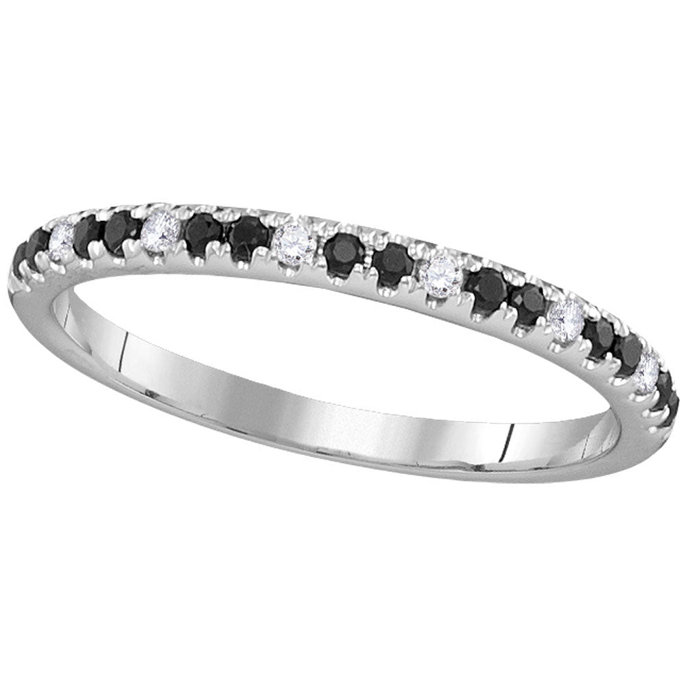 14kt White Gold Womens Round Black Sapphire Diamond Single Row Band 1/4 Cttw