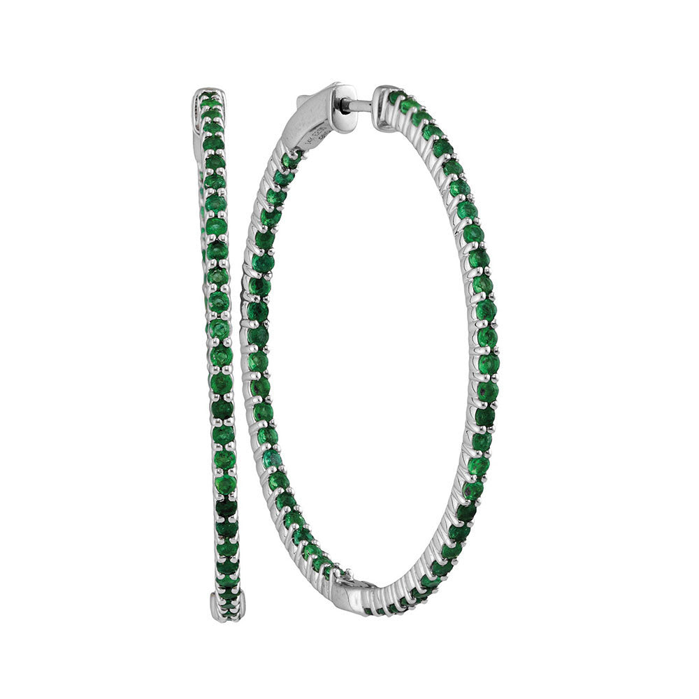 14kt White Gold Womens Round Emerald Hoop Earrings 3 Cttw